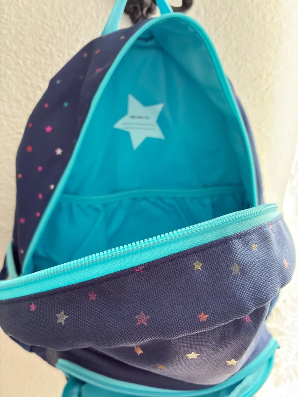 Kids Navy Star Print Backpack with Teal Accents